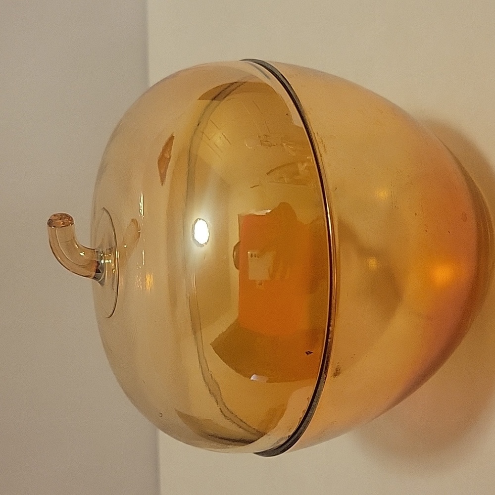 Vintage Jeanette Iridescent Marigold Apple Shaped Trinket/Candy Dish.